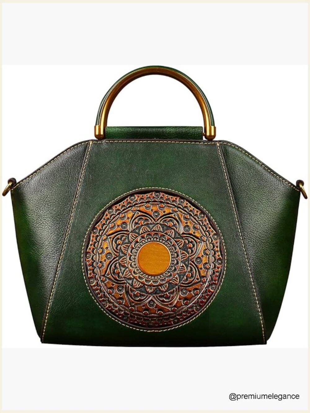 Genuine Leather Embossed Totem Handbag Top Handle Satchel Crossbody
